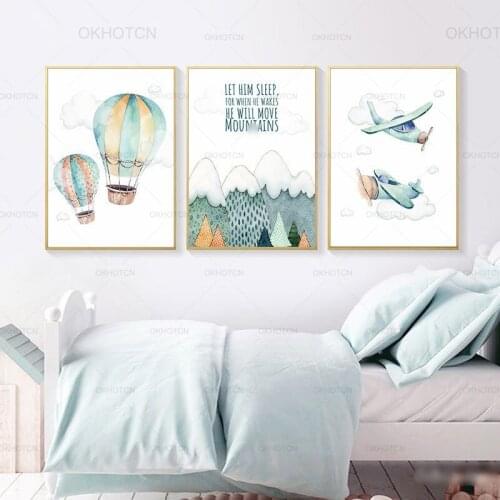 Airplane Balloon Canvas Painting Child Adventure Poster Print Artwork Wall Picture For Living Room Nordic Kids Boy Bedroom