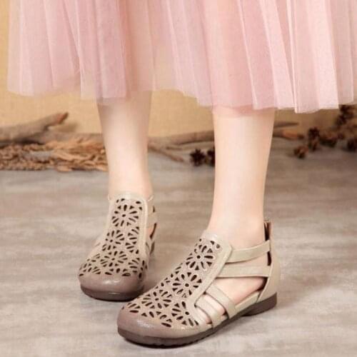 YourSeason Ladies Genuine Leather 2021 Summer Sewing Sandals Flat With Handmade Concise Casual Women Vintage Zip Shoes