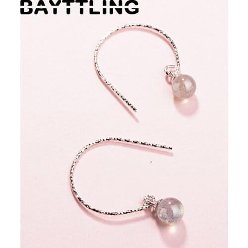 BAYTTLING 925 Sterling Silver Elegant Semicircular Moonstone Drop Earrings For Women Fashion Wedding Jewelry Couple Gift