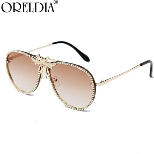 Fashion Metal Bee Sunglasses Women Diamond Trim Retro Cat Eye Fashion Sunglasses Men Sun Glasses Brand UV400 Eyeglasses Shades