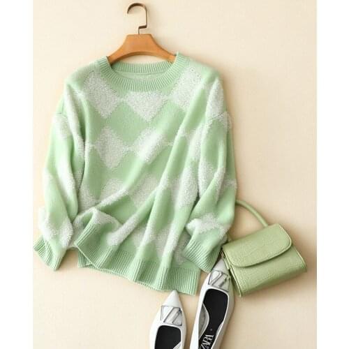 Autumn winter new styles womens crew neck argyle sweater european designers brand loose ladies fashion casual pullovers