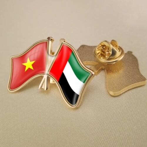 Vietnam and United Arab Emirates Crossed Double Friendship Flags Lapel Pins Brooch Badges