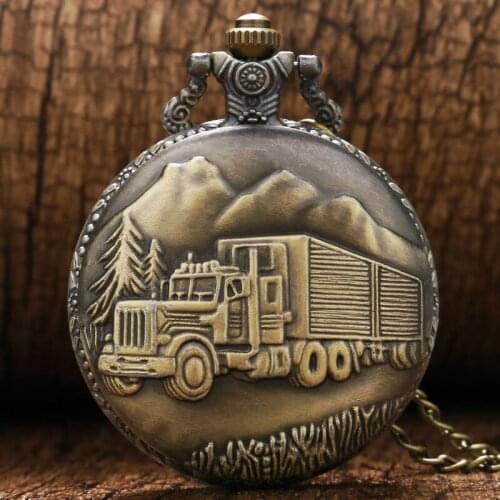 Vintage Pocket Watch Truck Van Pattern Pocket Fob Watch Men Women P445