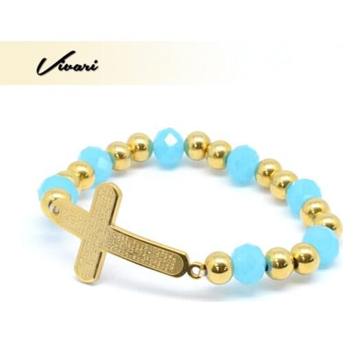 Vivari 2018 Trendy Bracelet For Women 14Pcs Gold Color Beads 7Pcs Blue Beads Golden Crossin Bangle Charm Bracelet Jewelry