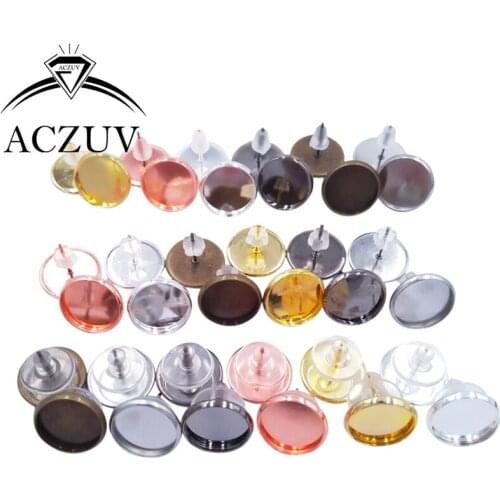 200pcs/Lot Fit 8mm 10mm 12mm 14mm 16mm Round Bezel Earring Blanks Earring Base Earring Settings with Rubber Stopper Backs