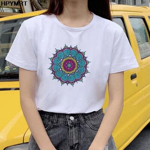 Plus size womens casual T-shirt Harajuku Beautiful Mandala print T shirt fashion Korean aesthetics white female Tshirt Tops Tee