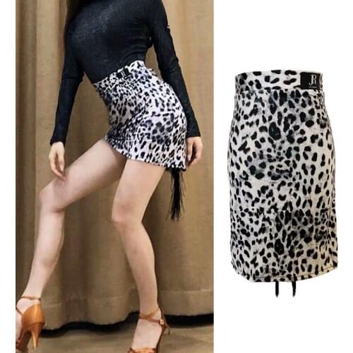Women Latin Dance Skirt Sexy Tassel Leopard Skirts Ladies Ballroom Samba Salsa Cha Performance Practice Dancing Clothes DQS4925