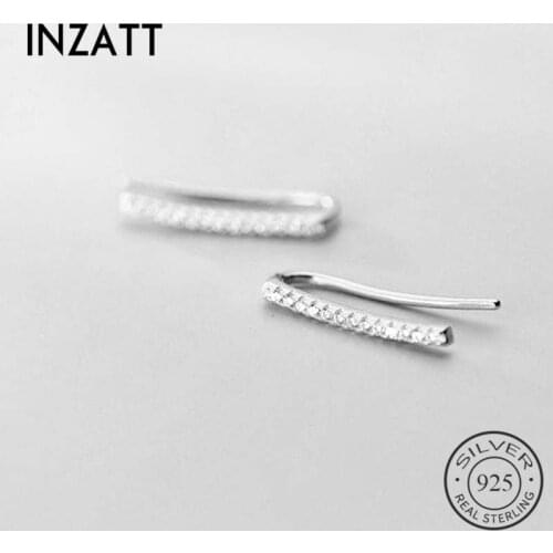 INZATT Real 925 Sterling Silver Zircon Minimalist Sticks Hoop Earrings For Fashion Woman Geometric Cute Fine Jewelry Gift