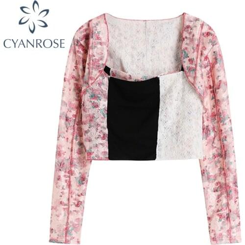 Women 2 Piece Tops Summer 2021 New Floral Print Shoulder + Patchwork Suspender Korean Style Stylish Sexy Slim Lady Suspender Top