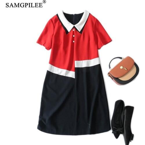 Polo Collar Summer Women Clothing 2021 New Short-sleeved Thin Knee Length Kroean Style Woman Loose Shirt Dresses Plus Size 4XL