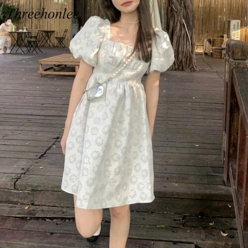 Women Korean Sexy Backless Vintage Mini Dress Birthday Party Dress Female 2021 Summer Puff Sleeve Bandage Dresses Lady