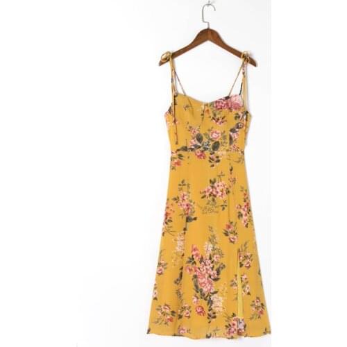 Summer womens casual flower print slim-fit split sling dress
