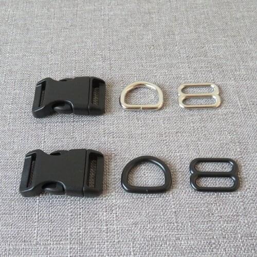 1 set/lot 20mm webbing Plastic buckle metal D ring adjuter strap buckle slider for pet dog collar necklace handmade accessory