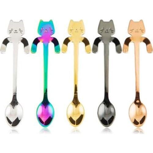 1pcs Cute Cat Coffee Spoon Stainless Steel Creative Teaspoon Dessert Snack Scoop Ice Cream Tableware Kitchen Accessories