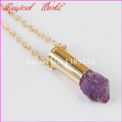 1Pc Nature Raw Quartz Rough Stone Point Bullet Necklace Real Casing Gems Druzy Pendant Necklace