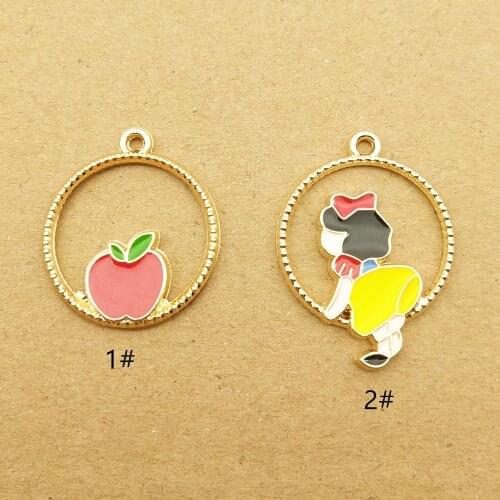 10pcs apple and girl enamel charm for jewelry making cute earring pendant bracelet necklace charms diy charm