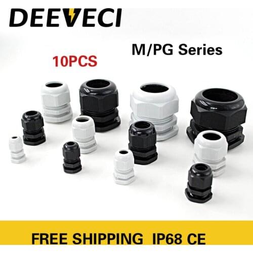 10pcs Waterproof mini Cable Gland Cable entry IP68 PG7 White Black Nylon Plastic Connector for 3-6.5mm PG9 PG11 PG13.5