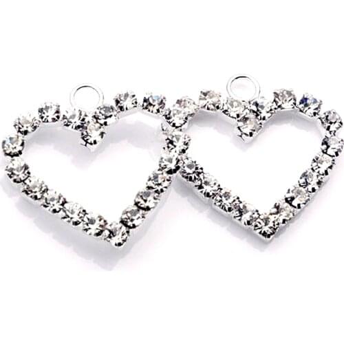 Hot ! 100Pcs Clear Rhinestone Heart Shaped Charm 22mm za459