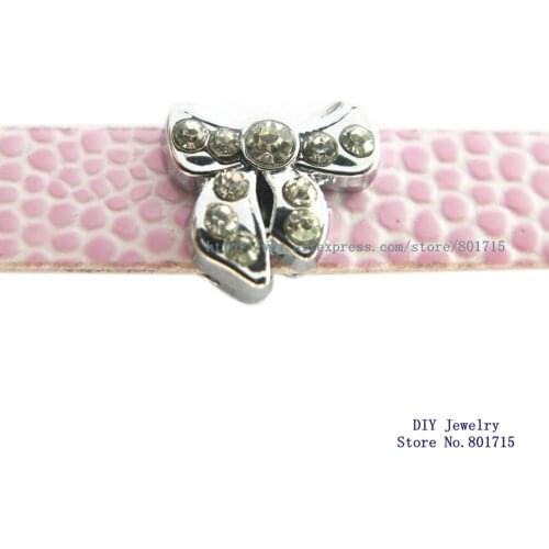 Rhinestone bow tie 8mm slide charms 100pcs wholesales price DIY charms Internal Dia.8mm fit 8mm band wholesales free shipSL0301