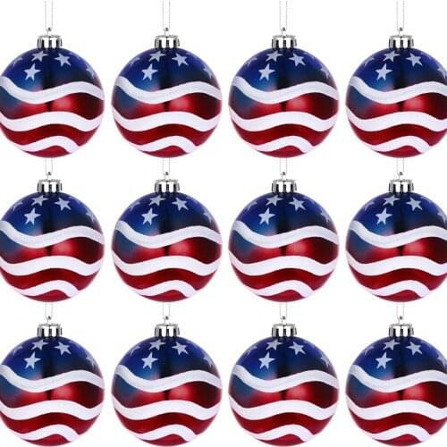 12pcs/set American National Day Patriotic Painted Hanging Ball 6cm American Flag Christmas Ball Independence Day Decorations