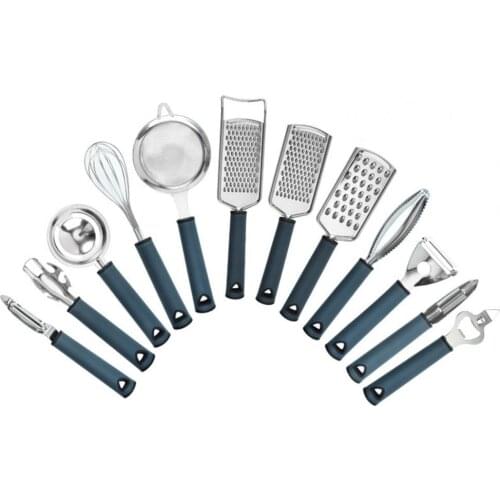 13Pcs/Set Kit Durable Stainless Steel Utility Grater Peeler Can Opener Egg Beater with Storage Bucket Kitchen Tools