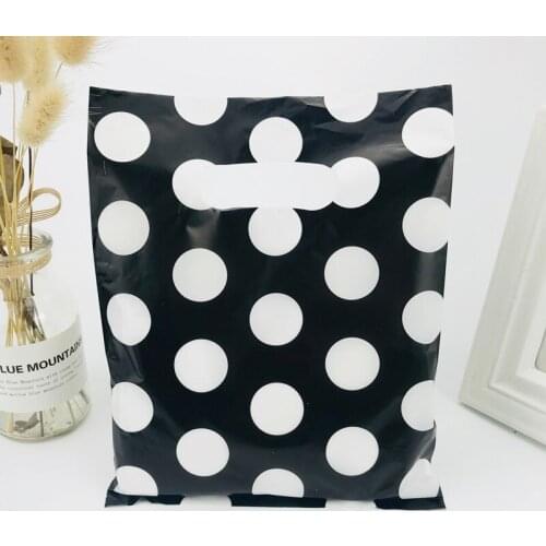 20X25CM Black Dots Clothes Packaging Plastic Gift Bags With Handles Small Candy Plastic Gift Shopping Bags For Boutique