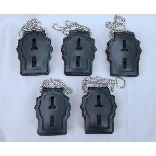 5PCS US POLICE BADGE HOLDER NECK CHAIN BELT CLIP leather BLACK