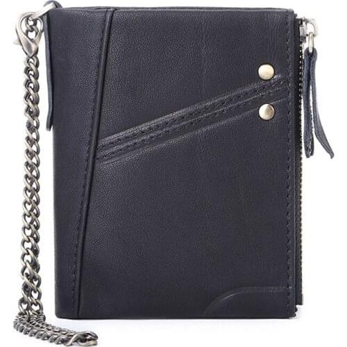 Aaby 2021 Retro Genuine Leather Wallet For Unisex Multifunction Vintage Purse Short Wallet With RFID Anti-Theft Brush Chains