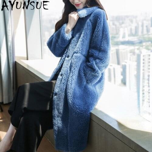 AYUNSUE Womens Fur Coat Winter 2021 Long Ladies Sheep Shearling Overcoat Female Korean Style Wool Jacket Casaco Feminino Gxy450