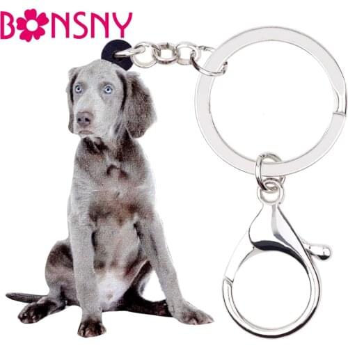 Bonsny Statement Acrylic Weimaraner Dog Key Chains Keychain Ring Fashion Animal Jewelry For Women Girl Bag Car Purse Charms Gift