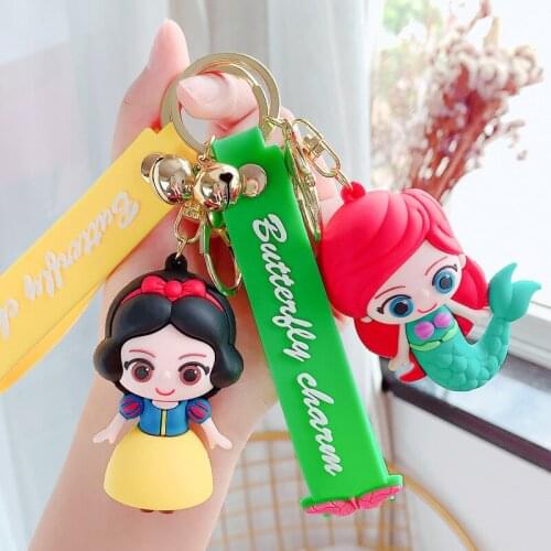 Disney Cartoon Action Toy Figures Keychain PVC Epoxy Doll Bag Car Pendant Fashion Girl Fairy Tale Princess Creative Gift