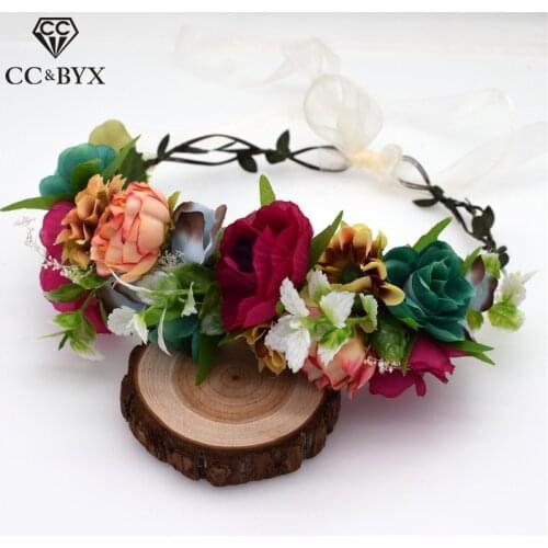 CC Wreath Flower Crown Tiara 100% Handmade Wedding Hair Accessories For Bridal Women Crowns Beach Hairwear Leaf Shape DIY at63