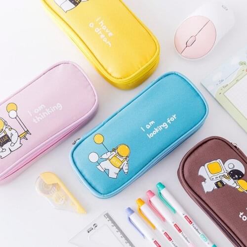 Kawaii Cartoon Astronaut Pencil Case Large Capacity Pencil Bag Zipper Pocket for Boy Girl Student Stationery
