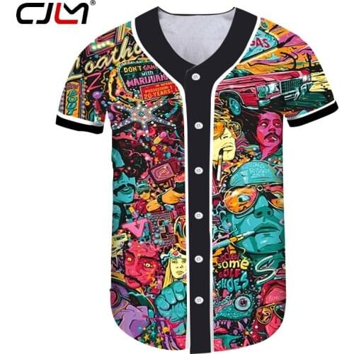 CJLM Gothic Illustration Gorgeous Summer 3D Full Printing Fashion Baseball Shirt Print Style Fitness Casual Hip-hop Button Tee