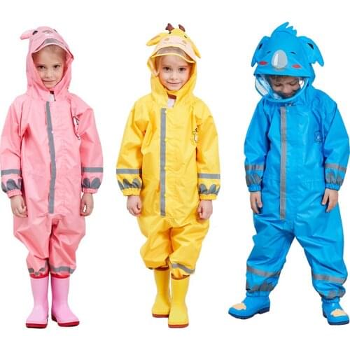 3-10 Years Children Raincoat Kids Boys Girls Outdoor Waterproof Jumpsuit Hooded One Piece Cartoon Baby Rainwear