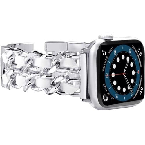 For apple watch 6 se band 44mm 40mm series 5 4 3 42mm 38mm Jewelry Bracelet for iwatch bands Stainless Steel strap Leather Loop