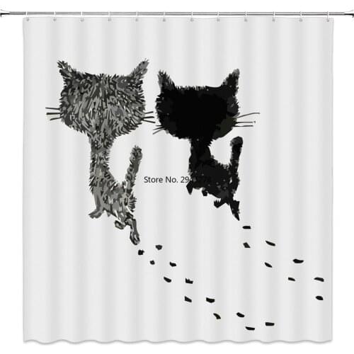 Eco-friendly Cartoon Cat Lovely Shower Curtains Polyester High Quality Washable Bath 180*200CM Funny Curtains With Hooks