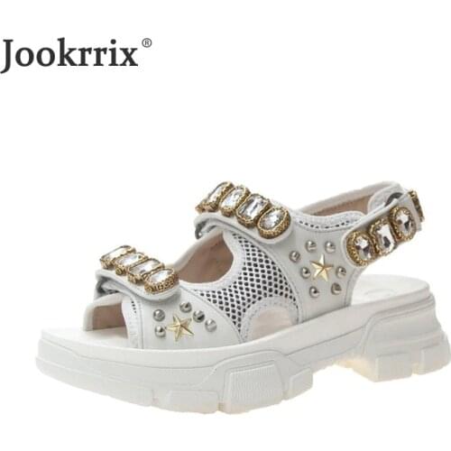 Jookrrix 2020 Women Summer Female Fashion Comfortable Shoes For Women Wedges Thick Sole Shoes Lady Rhinestone Sandals ZS2329