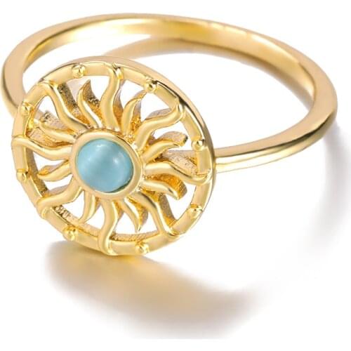 Stainless Steel Fadeless Opal Ring Sunflower Wintage Ancient Jewelry Bohemian Fine Accessories Shiny Arba Style Lover 2021