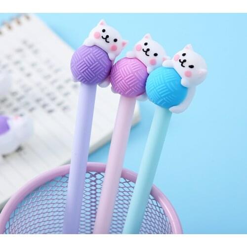3pcs Cute Cat Pen Ballpoint 0.5mm Black Color Gel Ink Smooth Kawaii Pens For Writing Kids Girl Gift Office School Supplies H6987