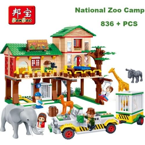 Banbao building block National Zoo Camp House Model Safari Animal Elephant Giraffe education toy For Kids Compatible With brand