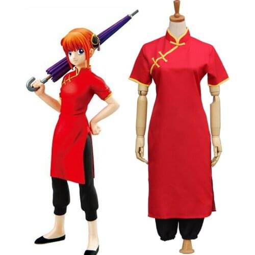 Gintama Silver Soul Kagura Cosplay Costume Women Short Sleeves Cheongsam the Chinese Dress Pants Kimono Uniform Suit