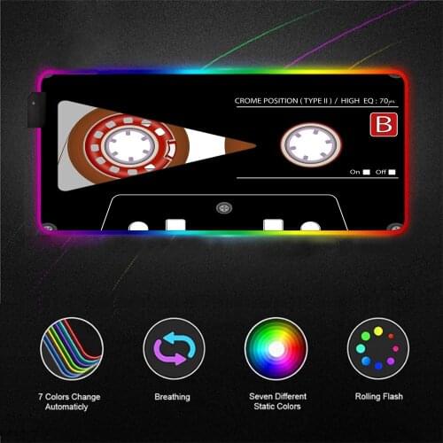 Carpet Mouse Xxl Rgb Retro Record Cassette Mat Gloway MousePad Led Pad Deco Gaming Lights Slipmat Setup Gamer Deco Gaming Laptop