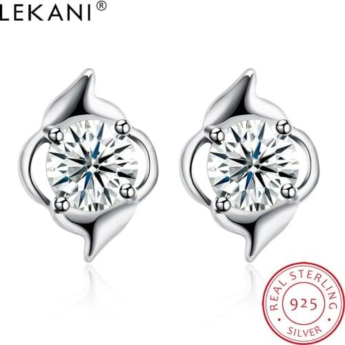 LEKANI 925 Sterling Silver Lightning Shape Women Earrings Korean Exquisite Cubic Zirconia Stud Earring Classic Party Jewelry