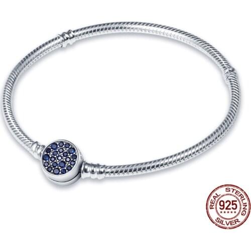 2021 Hot Selling Classic Series 100% 925 Sterling Silver Blue Round Beads Bracelet Suitable for Original Beaded Straps DIY Women