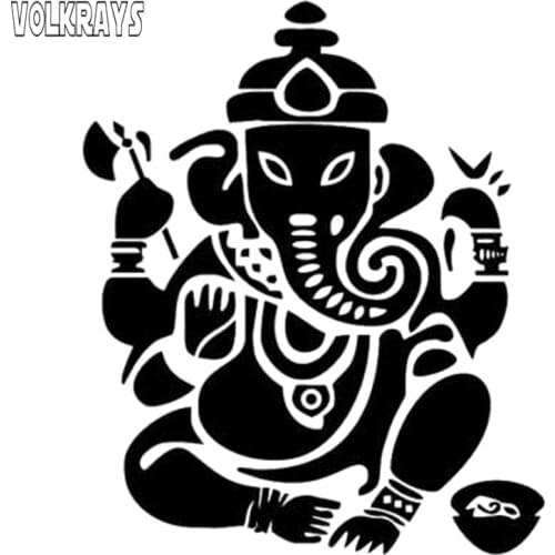 Volkrays Fashion Car Sticker Elephant Buddha India Accessories Reflective Waterproof Vinyl Decal Black/Silver,14cm*11cm