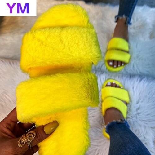 Fashion Fur Slippers Women Real Fox Fur Slides Home Furry Flat Sandals Female Cute Fluffy House Shoes Woman Brand Luxury 2021