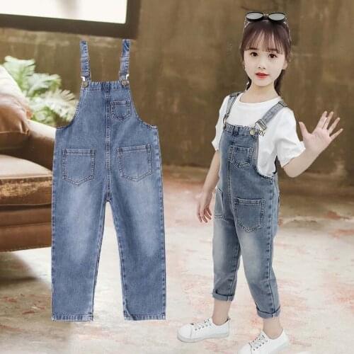 New Children Denim Pants Spring Girls Overalls Jeans Casual Solid Denim Trousers Fashion Baby Kids Pants for Girls Clothes 4-13T