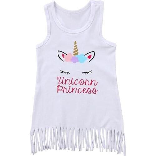 Unicorn Princess Dress 2018 Summer Sleeveless Cartoon Vest Tassel Dresses Sundress Children Clothes 1-6Y