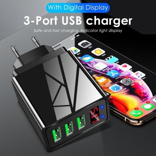Portable 3 USB 48W QC3.0 3.1A Fast Charging Digital Display Wall Charger Adapter